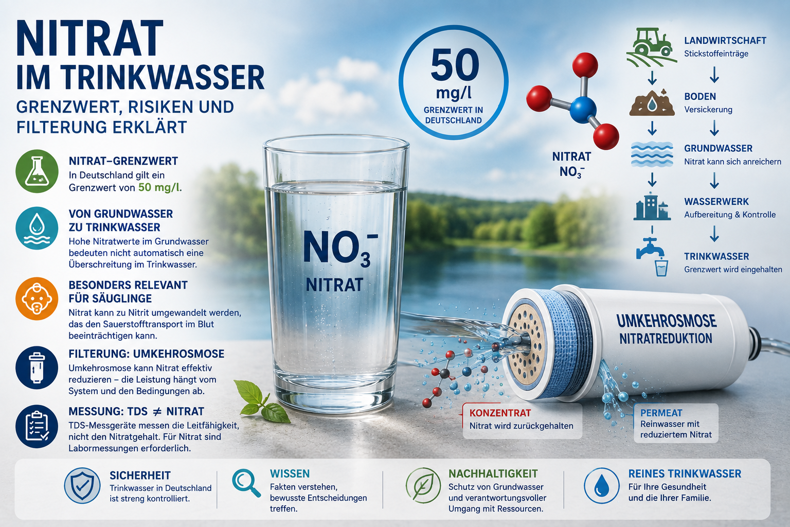Nitrat im Trinkwasser: Grenzwert, Risiken und Filterung erklärt