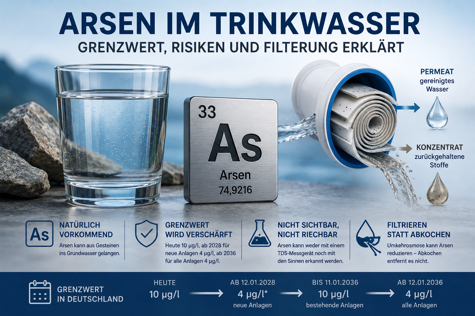 Arsen im Trinkwasser: Grenzwert, Risiken und Filterung erklärt