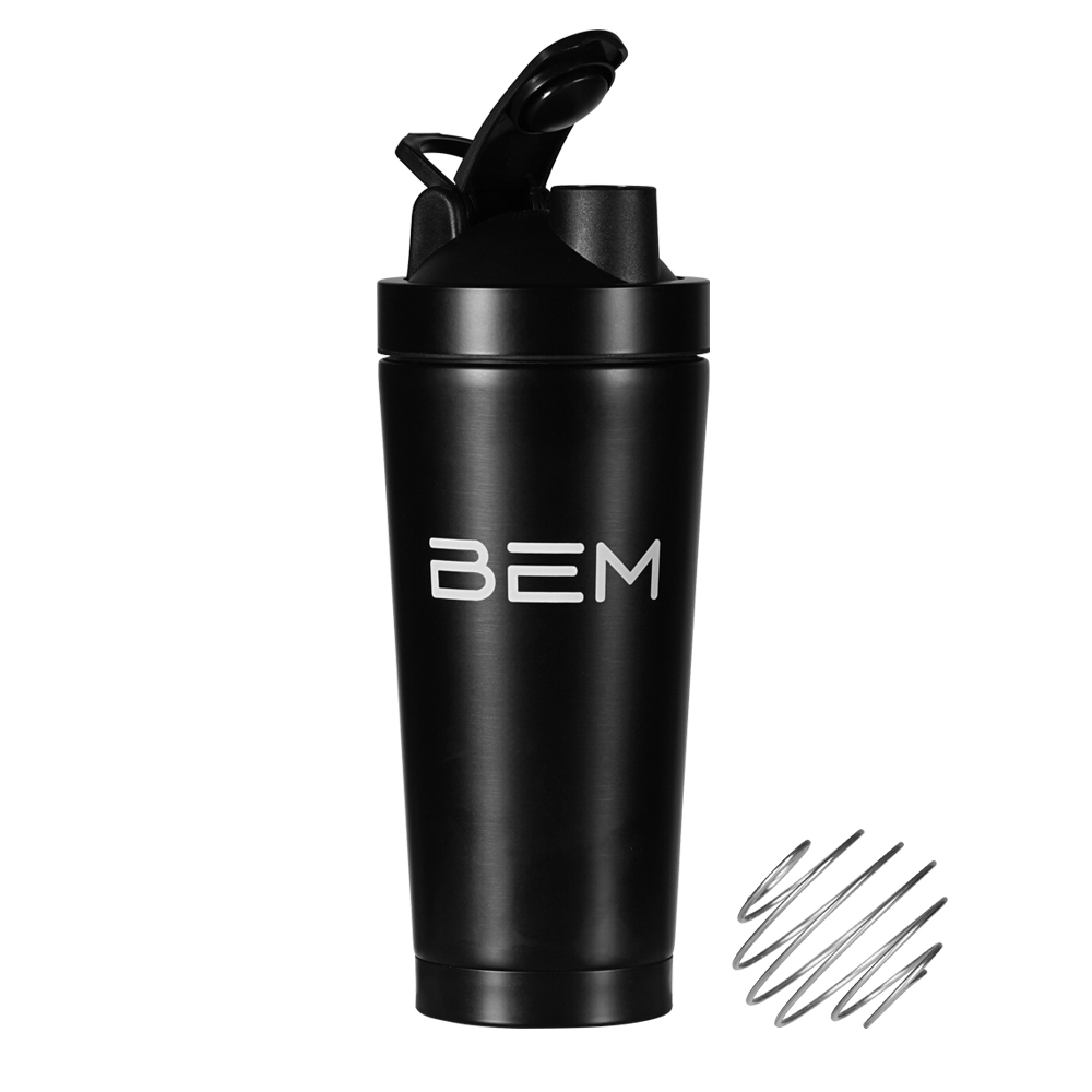 BEM stainless steel protein shaker with shaking ball and one-touch tilt cap, 750 ml