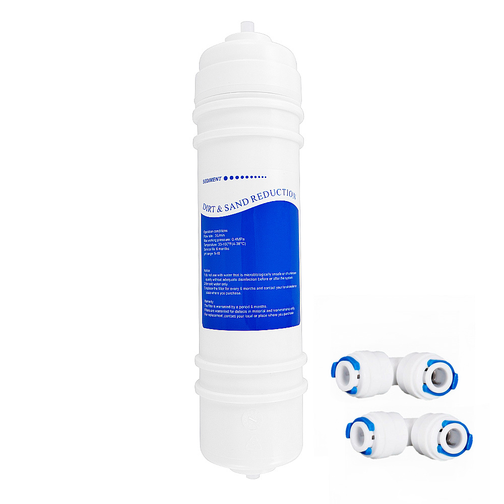 Set: Sediment filter M6 + 2x quick coupling elbow for hose, 1/4 inch on both sides
