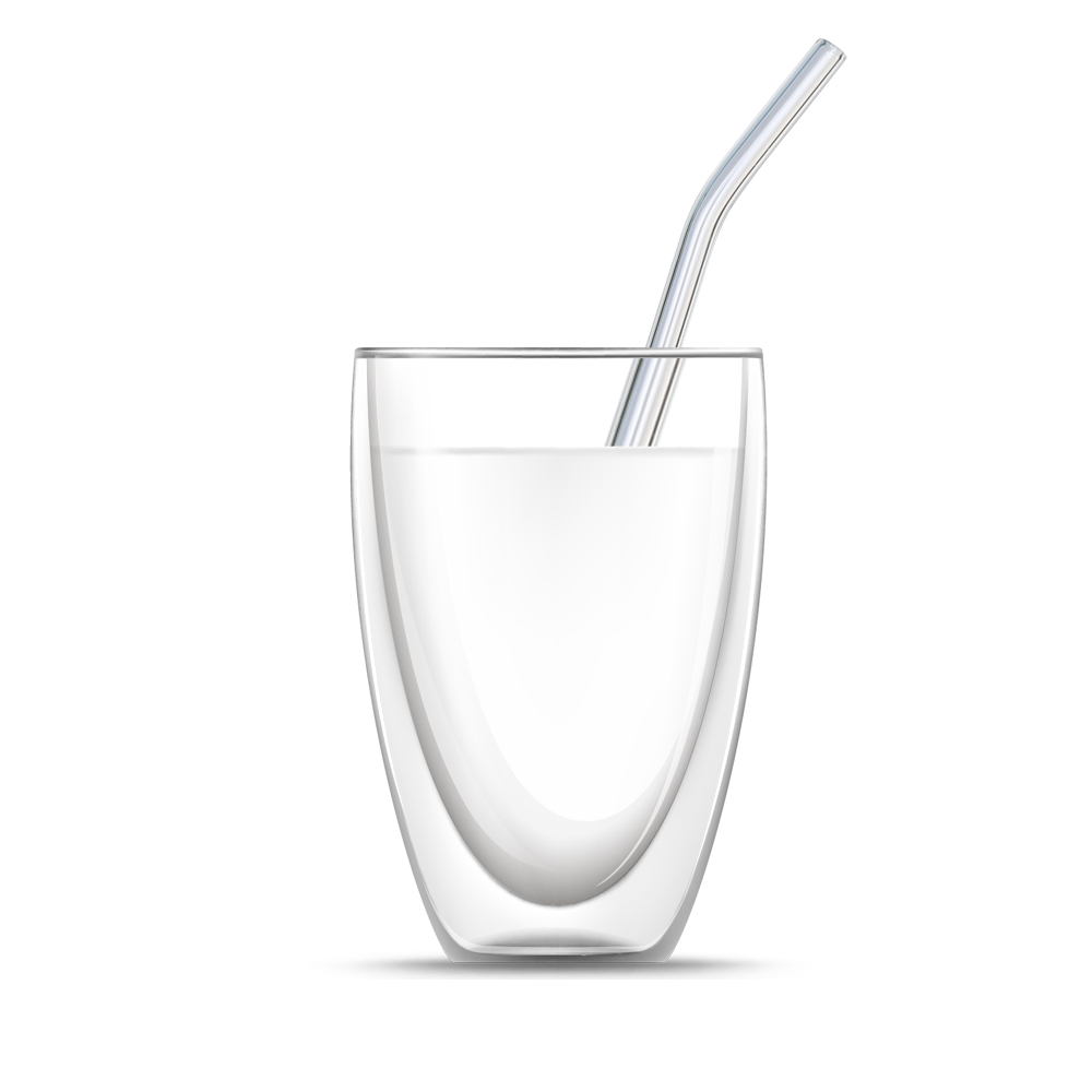 Set of 8: Four double-walled latte macchiato glasses (440 ml each) &amp; four glass straws