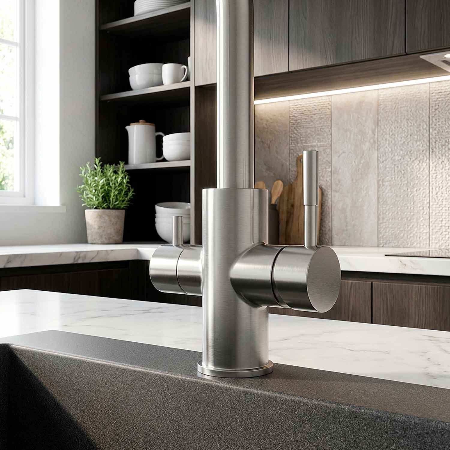 BEM 3-way tap - 18/10 stainless steel, matt brushed